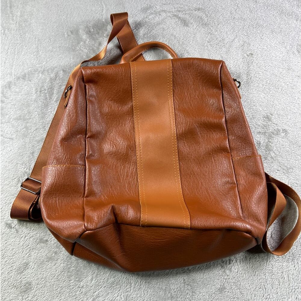 Brown Soft Leather Backpack Slouchy Minimal Travel Festival Coachella Bag - Picture 4 of 12